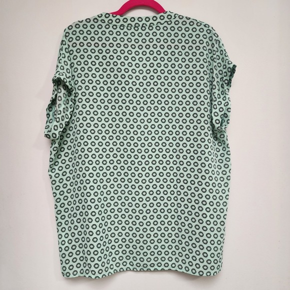 Pleione Mint Green Black Geometric Circle Print Split Neck Blouse XL 54494 - Picture 4 of 7